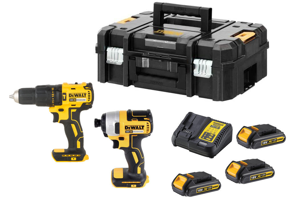 Set Taladro Percutor + Atornillador de Impacto 18V con 3 baterías 1,5Ah y maletín Dewalt DCK2060S3T DEWALT - 1