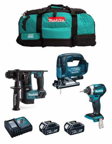 Kit Makita Martillo DHR171 + Sierra de calar DJV182 + Atornillador de impacto DTD152 + 2bat 5Ah + cargador + bolsa DLX3152BL2