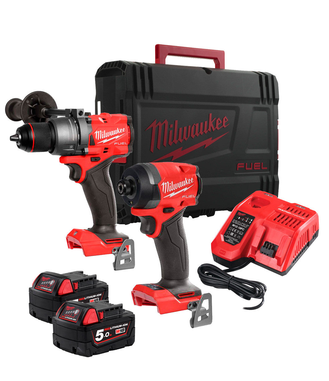 Powerpack M18 Taladro + Atornillador + 2bat + Cargador Milwaukee con maletín M18 FPP2A2-502X