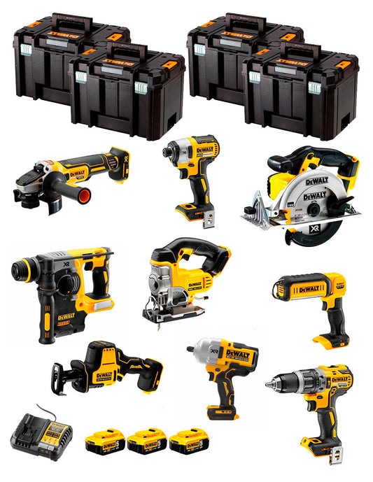 Kit Dewalt 9 herramientas + 3 bat 5ah + Cargador DCB1104 + 4xTstak VI DCK991P3