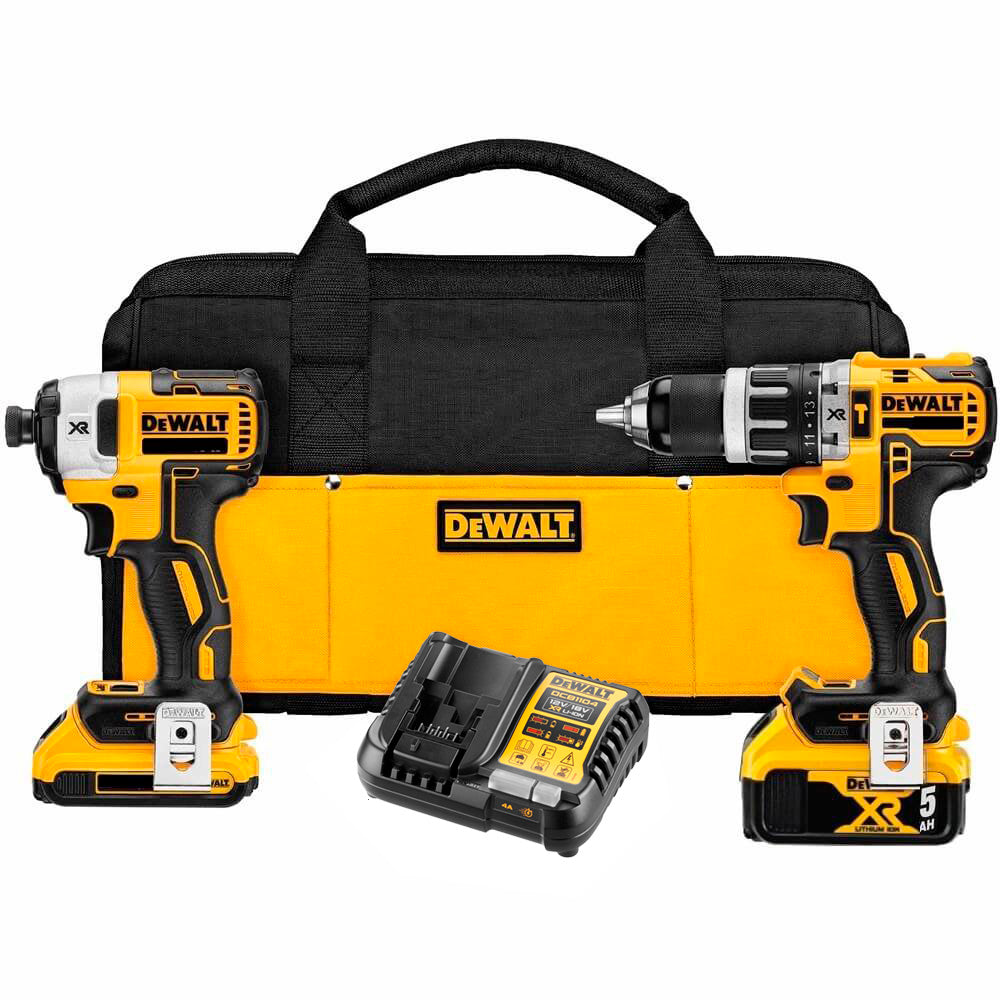 Dewalt DCK287D1P1 18V XR Set - Impact Screwdriver + Hammer Drill + Bag + 2 LI-ION Batteries (1X2.0Ah+1X5.0Ah) 