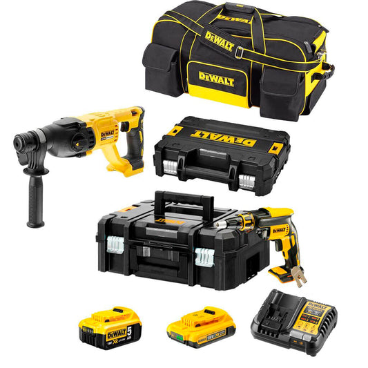 Combo Panel Yeso: Atornillador Pladur DCF620+ Martillo Ligero DCH133 Dewalt + 2 Baterías 18V + Bolsa de transporte