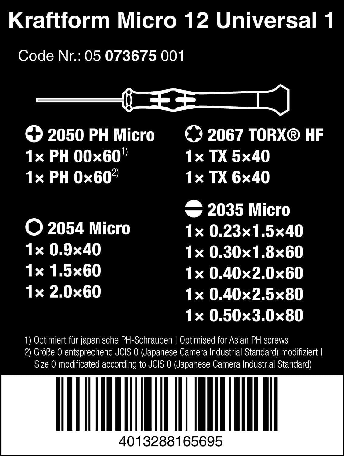 Juego 12 destornilladores electrónicos Kraftform Micro 12 Universal 1 Wera