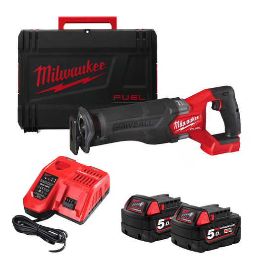 Sierra de sable M18 Fuel + 2bat 5Ah + Cargador + Maletín Milwaukee M18 FSZ-502X