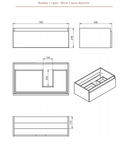 Conjunto de Baño Mueble Box Nogal Valenti + Lavabo Ada VisoBath VISOBATH - 5