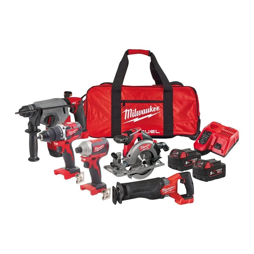 Powerpack 5 outils + 2bat 5.0Ah + Chargeur + Sac Milwaukee M18 PP5B-502B  - 1